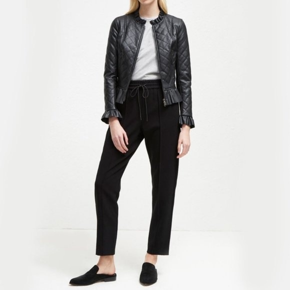 French Connection Brishen PU Frill Edge Faux Leather Biker Jacket Small - Picture 3 of 11